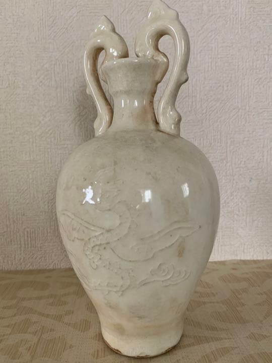 宋時代 白磁 刻龍 鳳