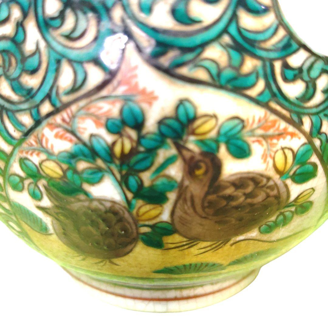 青手九谷焼　山水楼閣文瓢箪徳利　一輪差し　高さ28.5cm位