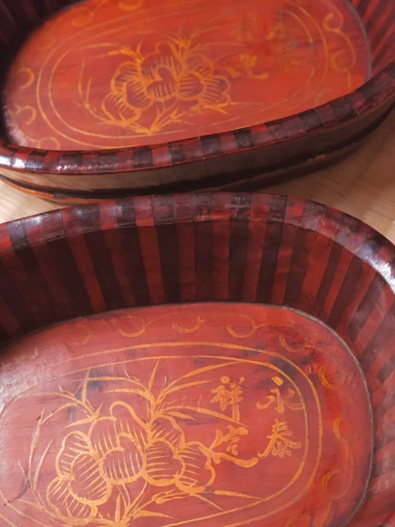 永辰祥造　唐木　寄木煙草盆　漆工芸　箱付　煙道具　茶道具Q2330