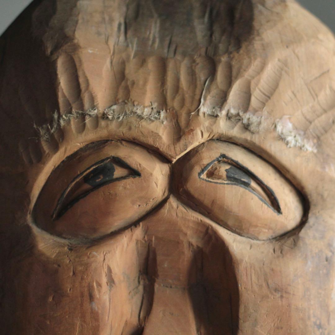 古い 木彫 面 おきな 民芸 古道具 アンティーク オブジェ