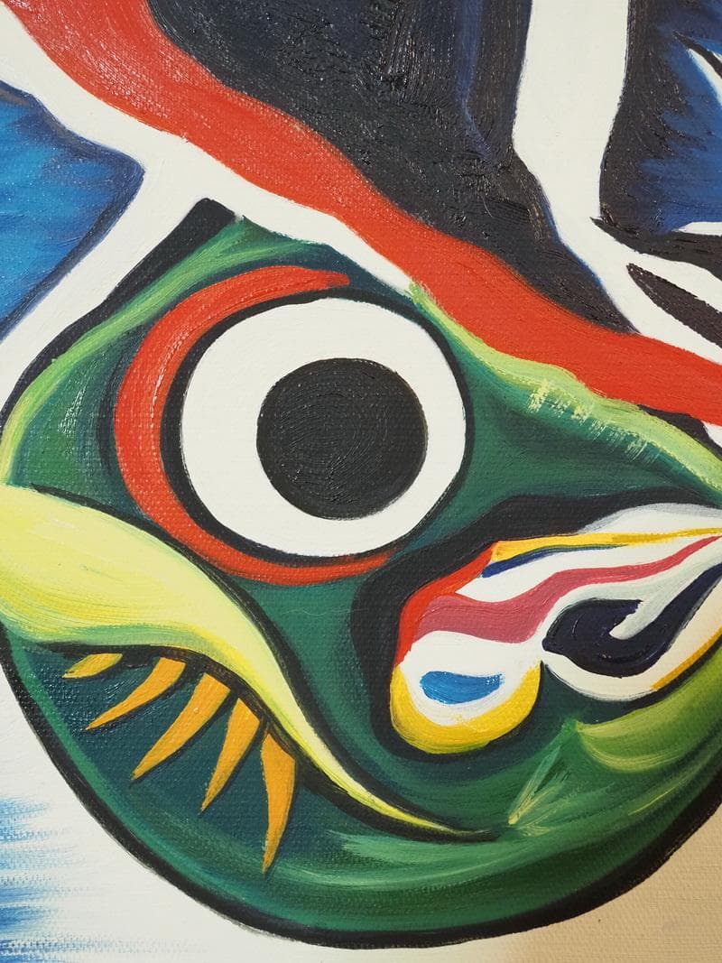 静物画　油絵　岡本太郎　未来を見　F４　額付き　手描き　肉筆