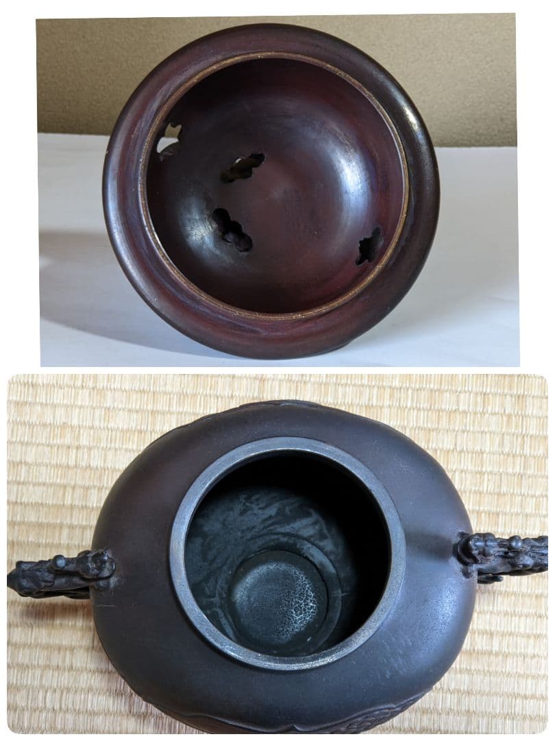 ♦高岡銅器 啓祐作 獅子飾り 鳳凰文 龍双耳 大香炉 唐銅 置物飾り 骨董品