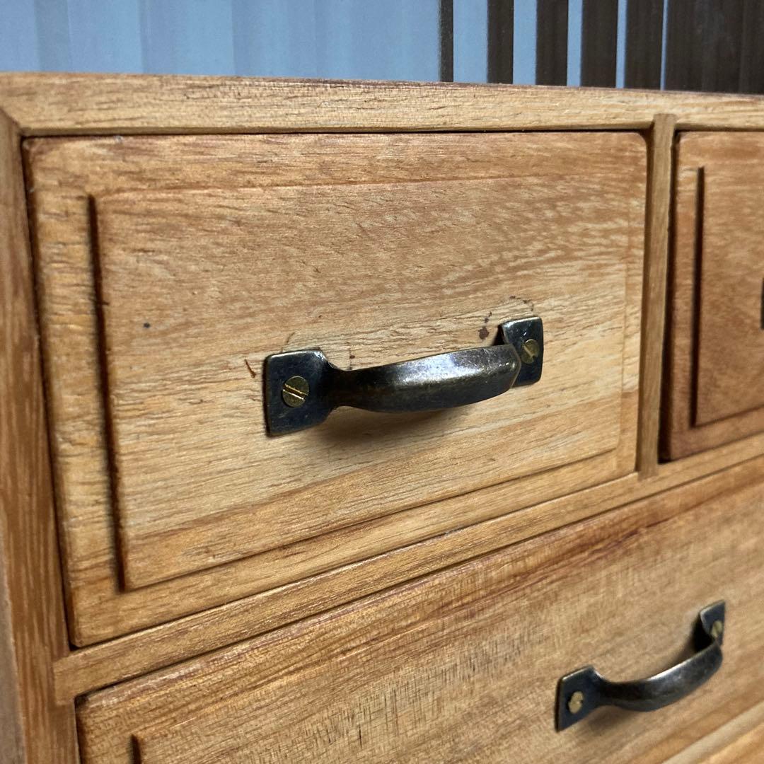 古い木製 4杯 小引き出し 小物入れ モールガラス