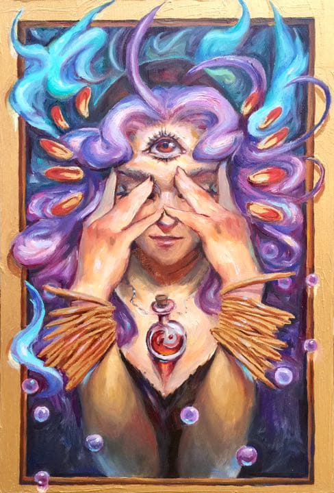 『占い師』イーゼルおまけ油絵 オリジナル 原画 手描きイラスト