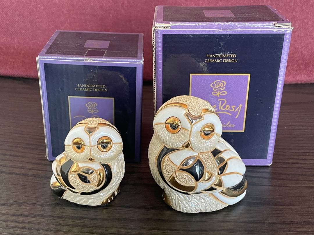 De Rosa デ・ローザ 高級 陶器 フィギュリン 置物 フクロウ　セット