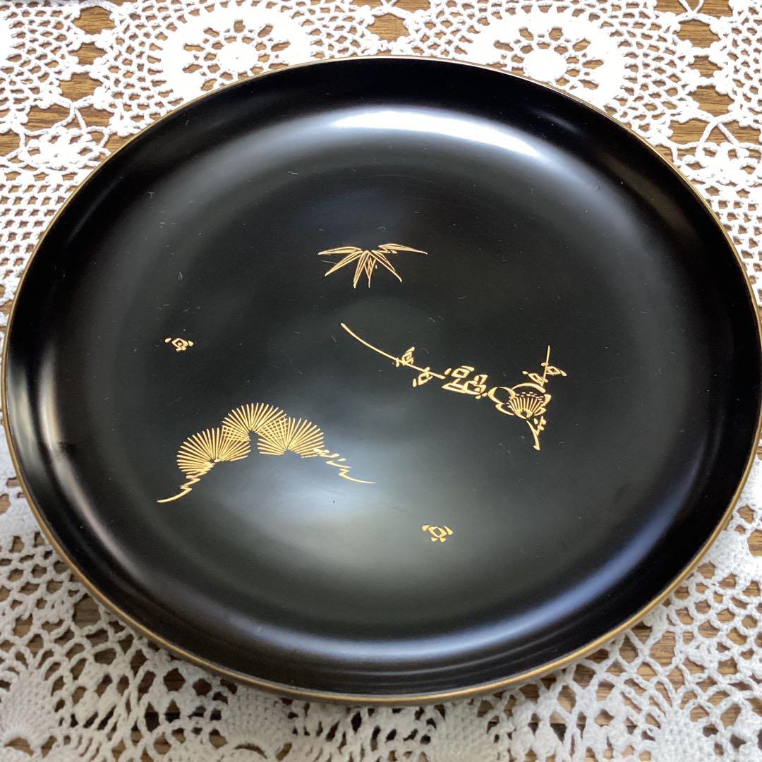 k2f5 漆器皿 20枚　　黒地 金色模様　年代物