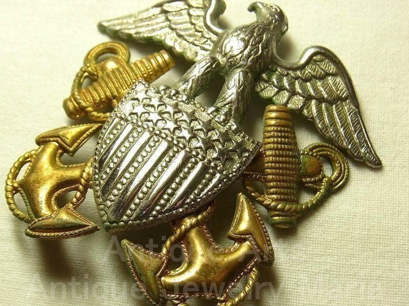 【us565】第二次世界大戦 アメリカ 海軍 将校帽子 銀925バッチ USA