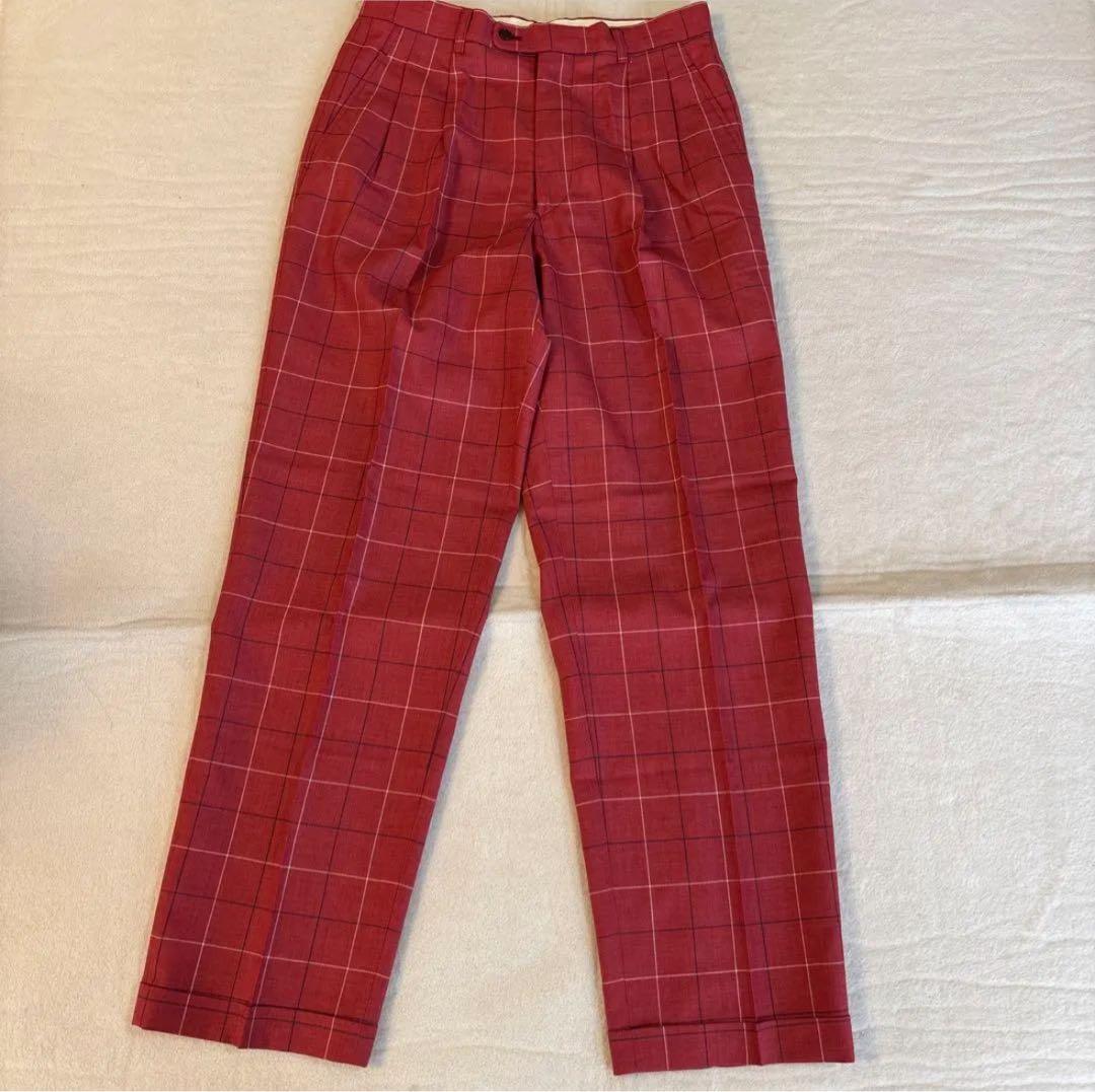 【PEARLY GATES】赤チェック柄ゴルフパンツ LL
