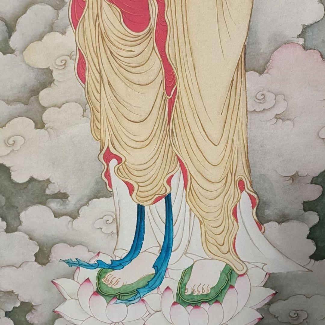 唐寅 観音像 掛け軸 中堂 仏画 中国画 表装済 サイズ：70×173cm