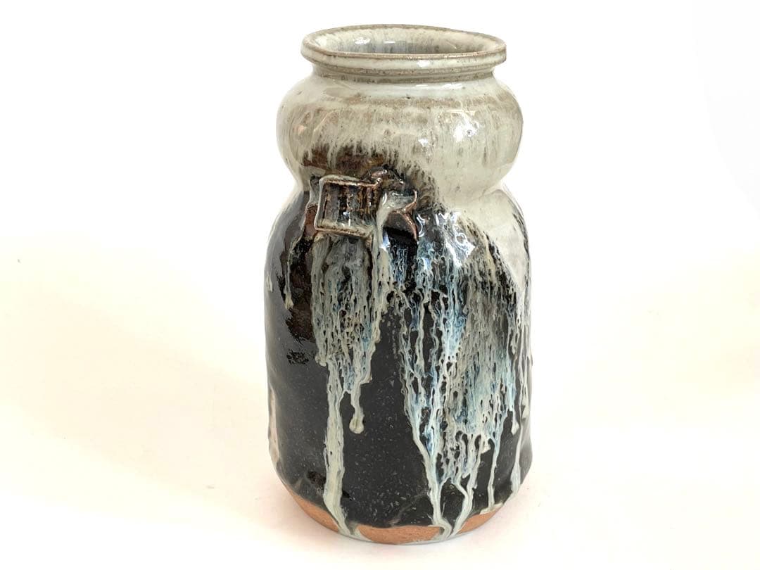 陶芸家　人間国宝　中里逢庵　中里太郎衛門　叩き朝鮮唐津耳付花生　花瓶　花入　共箱