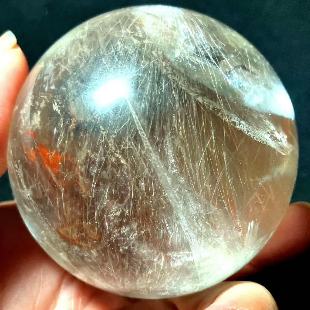 超大玉　62mm 虹入りゴールドルチルクォーツ　丸玉　スフィア　金針水晶