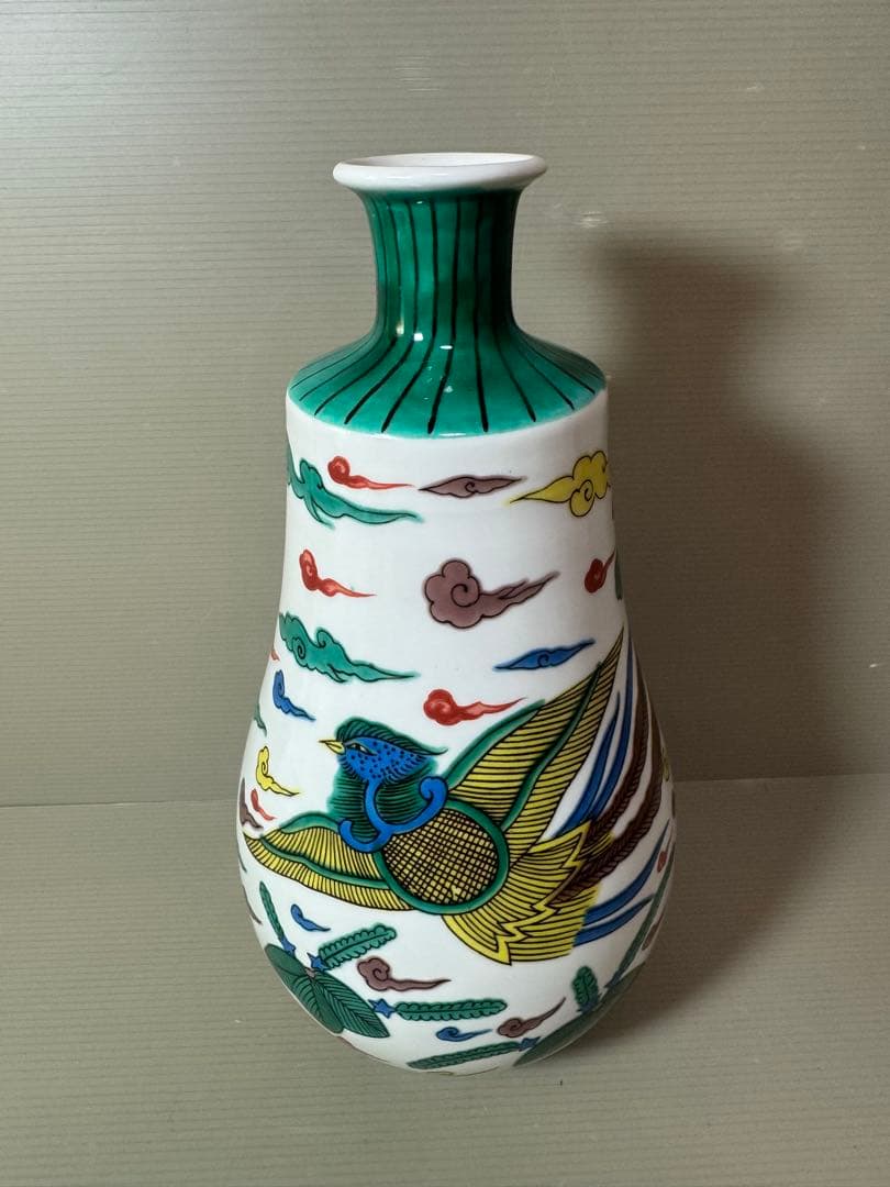 2857 九谷焼　雲鳥文　花瓶