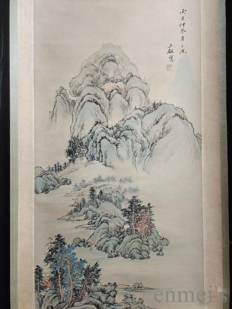中国古美術.明時代.王監款.花鳥図.宣紙.三尺手描き.掛け軸.水墨画.名家.旧蔵