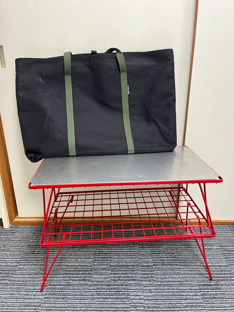 ユニフレーム フィールドラック赤2枚・ステン天板・専用ケース 4点セット 中古