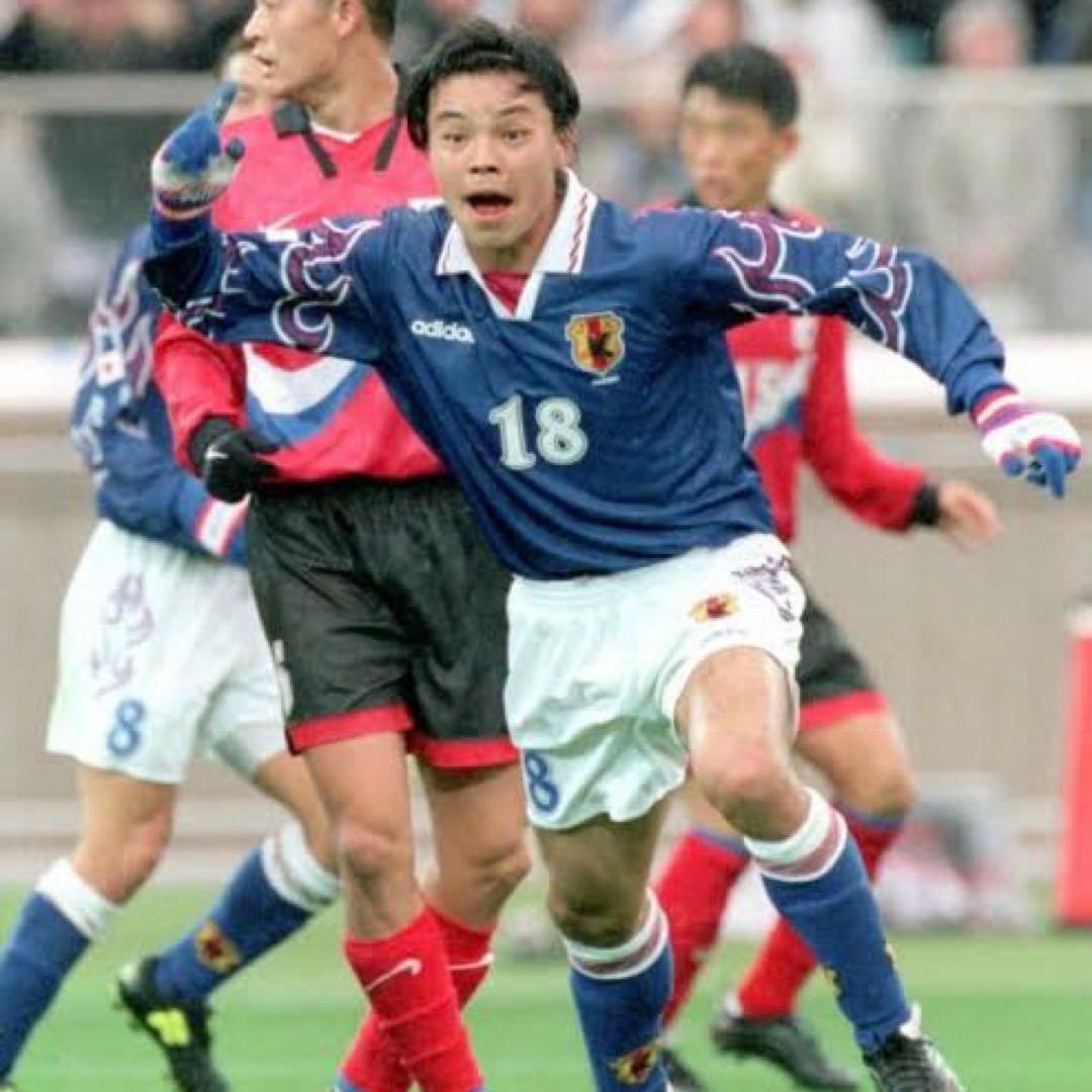 98年 サッカー 日本代表 ホーム 長袖 XL 炎 フランスW杯 ゲームシャツ