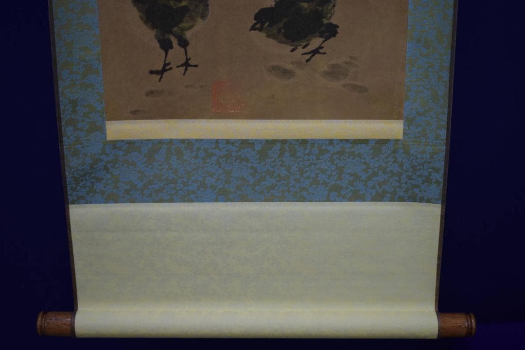 複製/作者不詳/セミに竹図/工芸/布袋屋掛軸HI-49