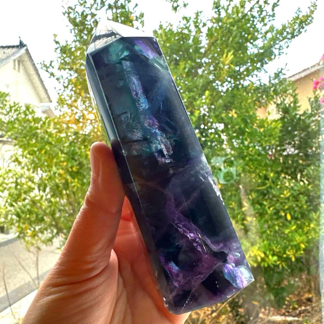 ブルーフローライト　タワー　13.2㎝　フローライト　青　透明感　虹