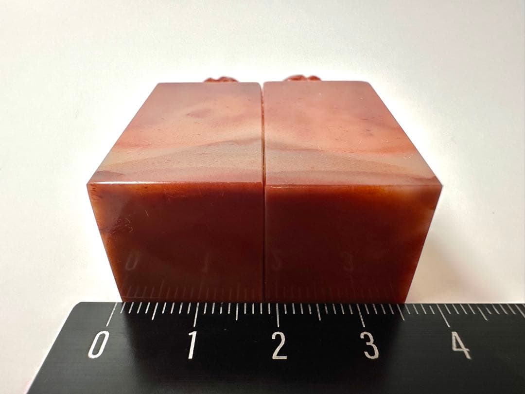 獅子　古獣　朱砂　水凍　ペア印　高級印材　ラオス　篆刻　印材書道　落款　対章