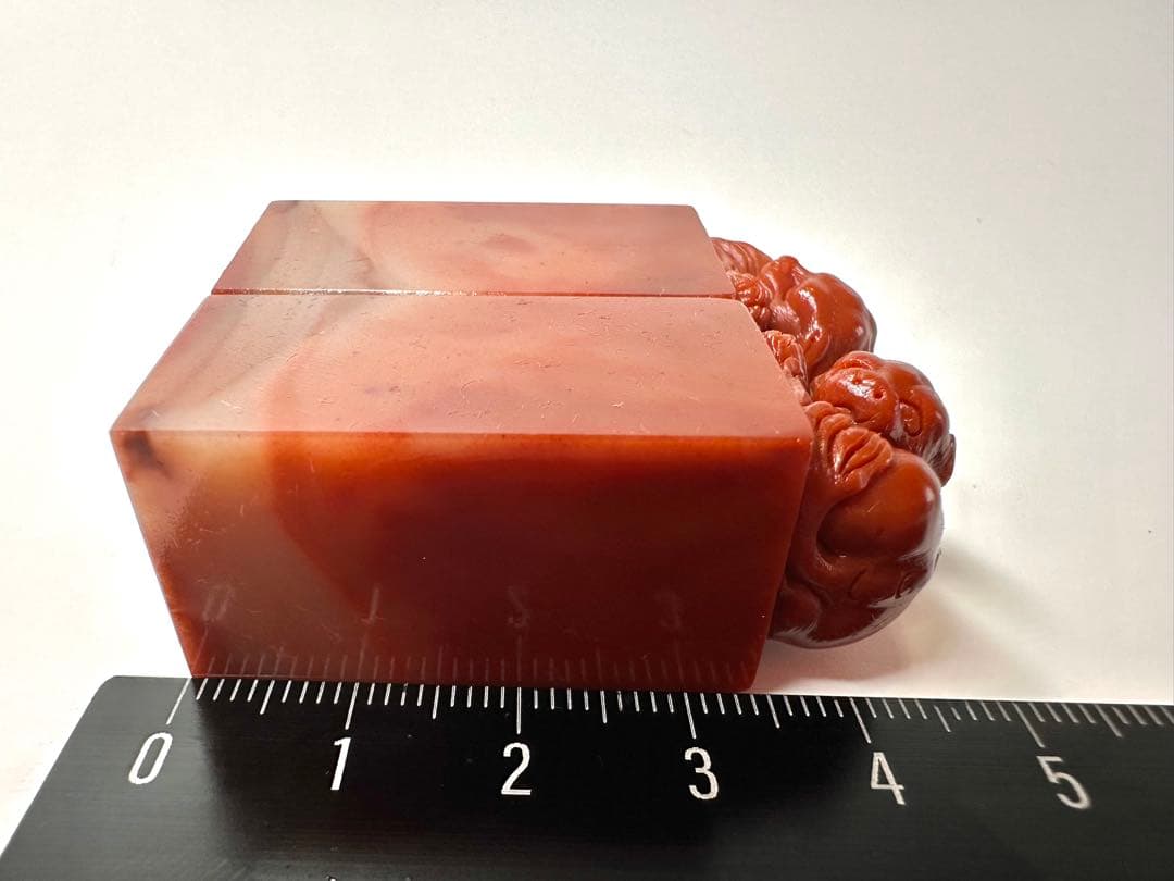 獅子　古獣　朱砂　水凍　ペア印　高級印材　ラオス　篆刻　印材書道　落款　対章