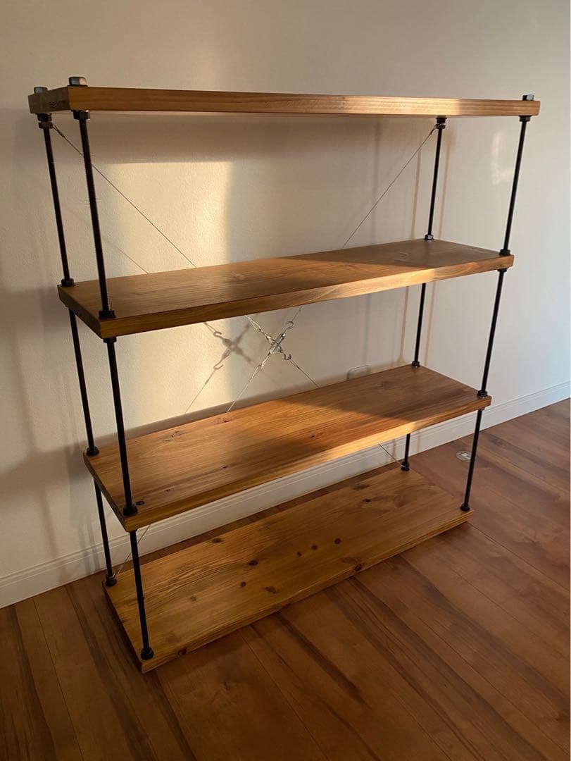 幅80cm☆ワイヤークロス 木製ラック☆食器棚☆木製シェルフ☆アイアンラック