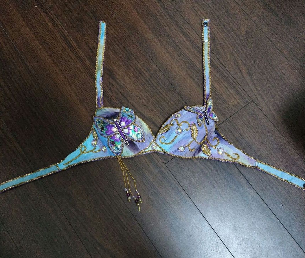 エジプト製 ベリーダンス衣装 パープル バタフライ