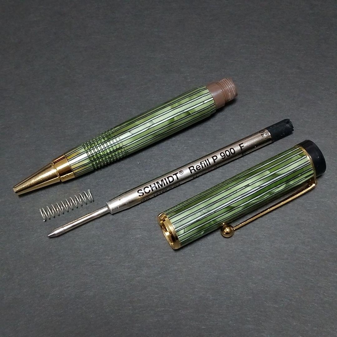 【加藤製作所】セルロイド ボールペン 縦縞グリーン