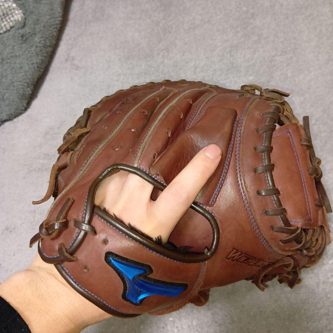 良品 ミズノ キャッチャーミット シリコンラベル ブルーラベル ブラウン　軟式用