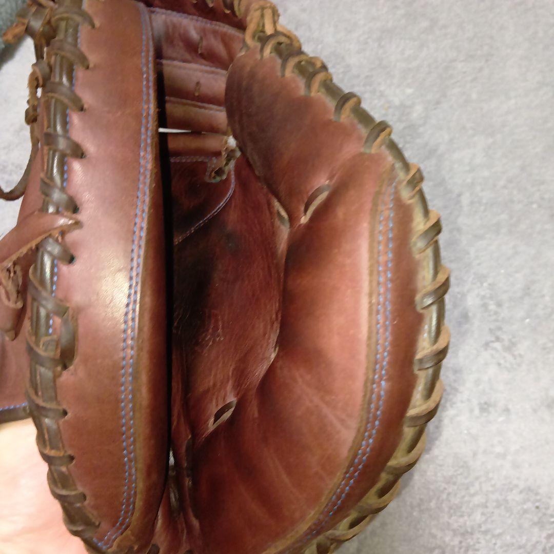 良品 ミズノ キャッチャーミット シリコンラベル ブルーラベル ブラウン　軟式用