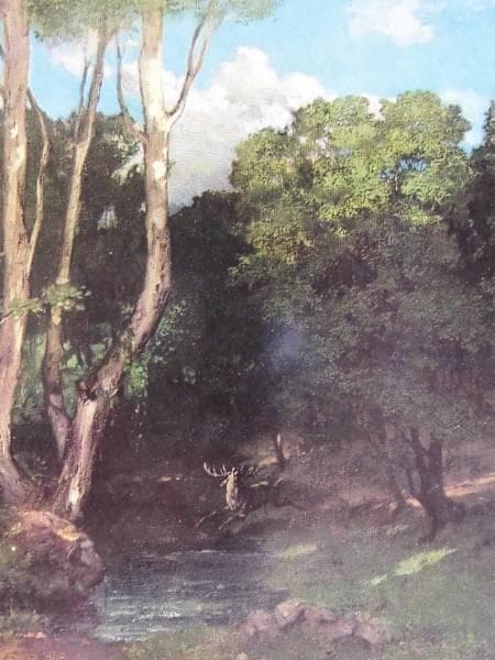 ギュースターヴ・クールベ、川辺の鹿、希少な額装用画集より