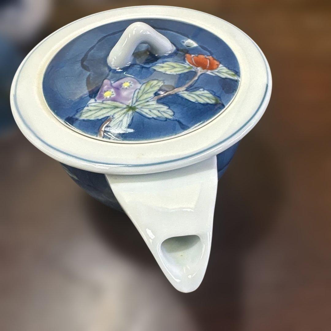 平安，京焼，有田焼，清水焼，茶道具セット 青色花柄 急須 茶碗 湯呑み
