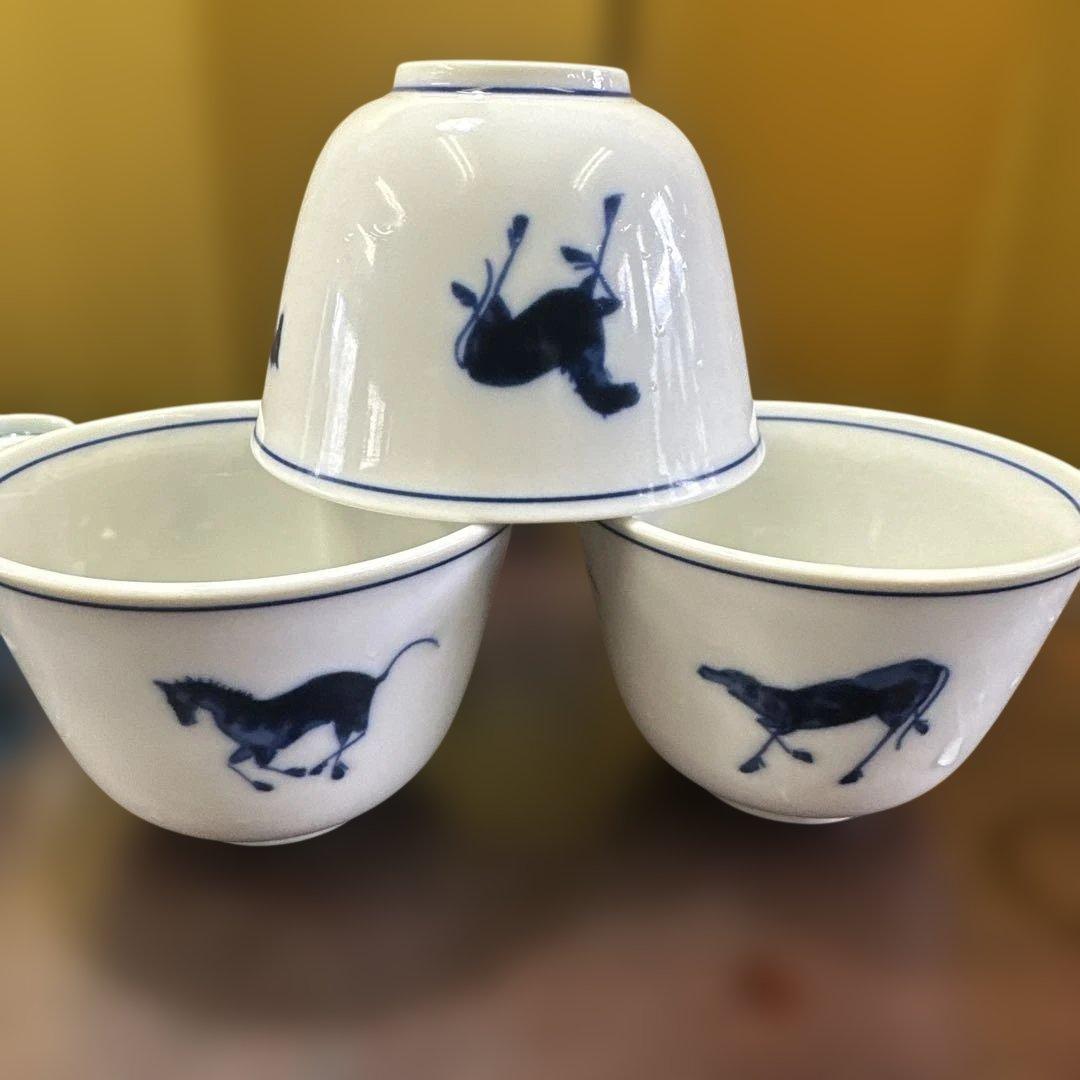 平安，京焼，有田焼，清水焼，茶道具セット 青色花柄 急須 茶碗 湯呑み