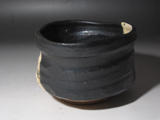 【セール】★　時代　黒織部茶碗　曙　裏千家　十一代　玄々斎の花押★x461