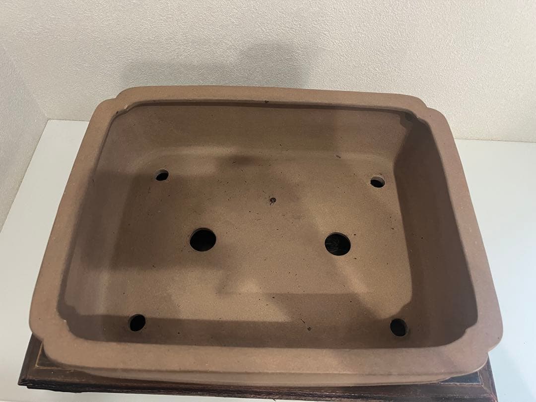 人気常滑作家 松泉焼 山秋造「松泉紫泥切立隅入中帯切足長方鉢」実用性抜群 盆栽鉢