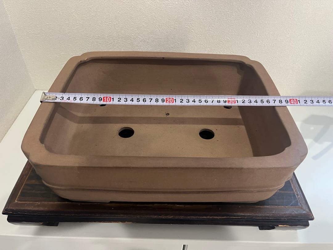 人気常滑作家 松泉焼 山秋造「松泉紫泥切立隅入中帯切足長方鉢」実用性抜群 盆栽鉢