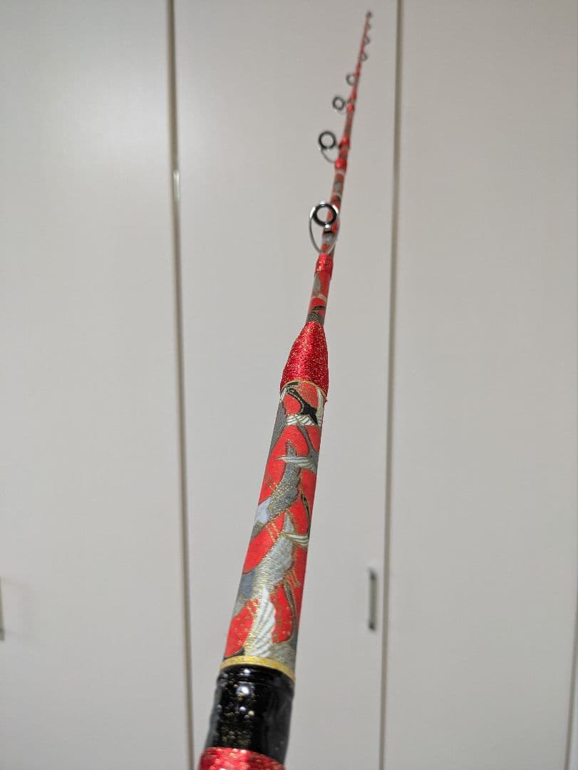 伊勢海老竿　穴釣り　テトラ釣り　布袋竹細め　和紙　　ハンドメイド　スパイラル