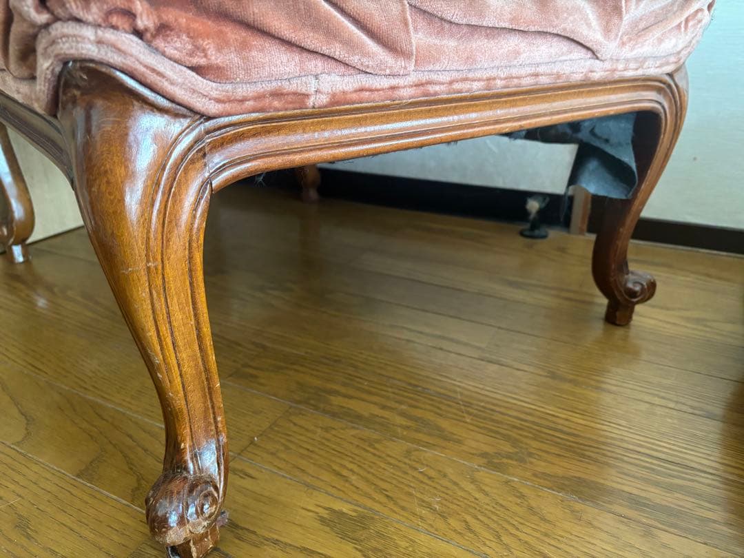 猫脚　ピンク ベルベット ヴィンテージ スツール　オットマン