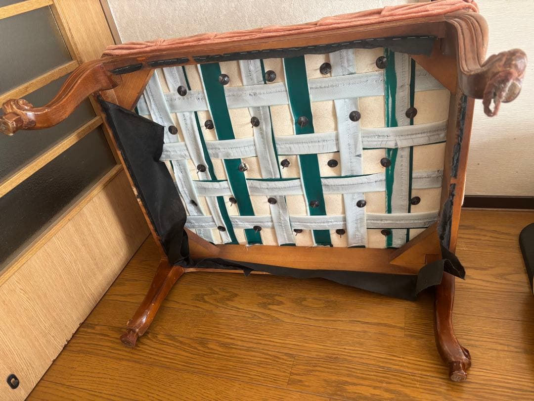 猫脚　ピンク ベルベット ヴィンテージ スツール　オットマン