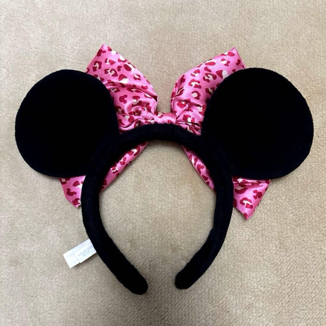 ディズニー ミニー ヒョウ柄 カチューシャ ヒョウ柄リボン ピンク ミニーマウス