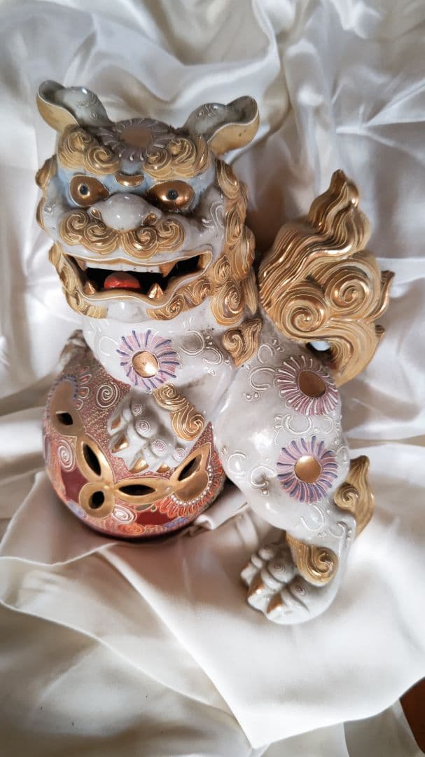 高級品 九谷焼 九谷焼狛犬 焼物 迫力ある狛犬 陶器製