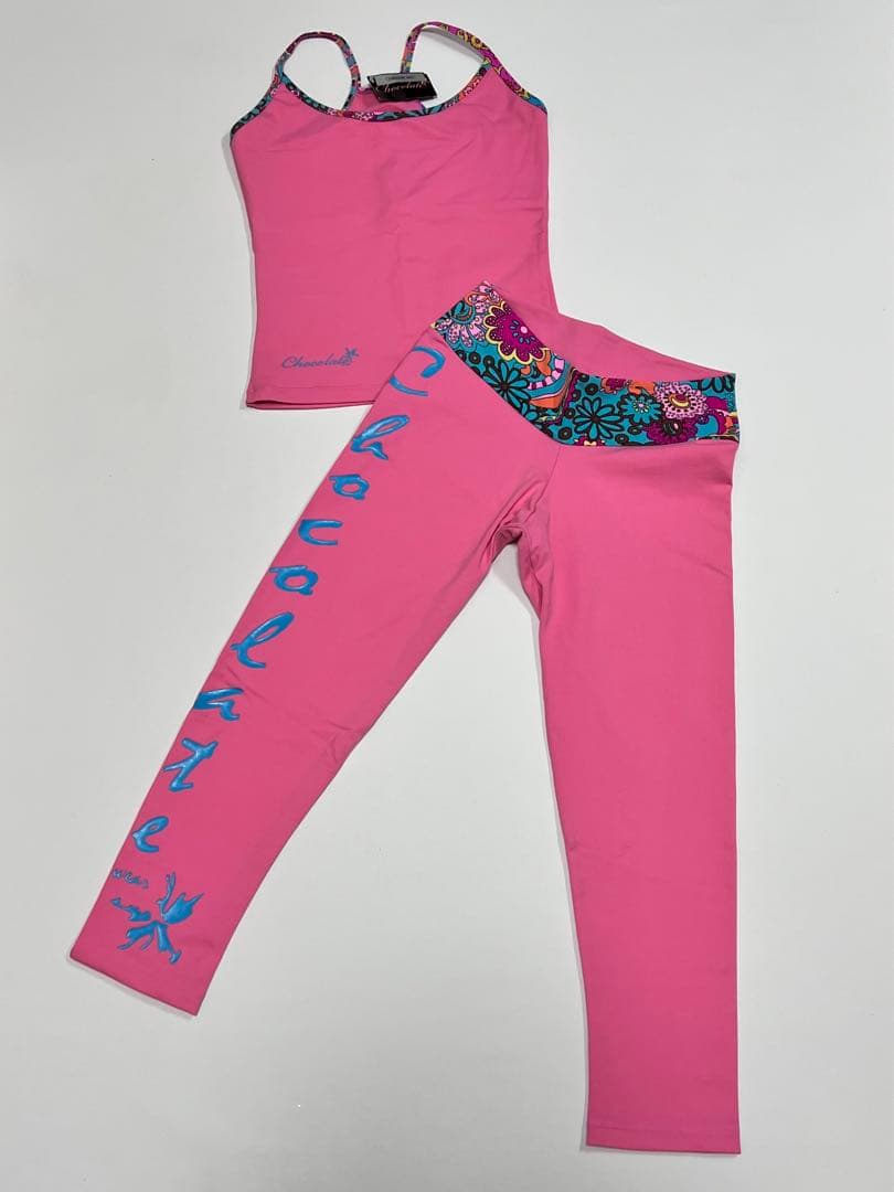 コットン100%のスパンデックスフィットネスレギンス付きトップセット