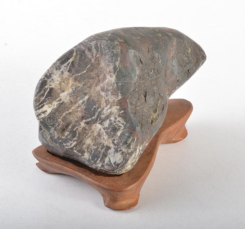 鑑賞石　天然石　菊花石　置物　唐木台付　M　R5115