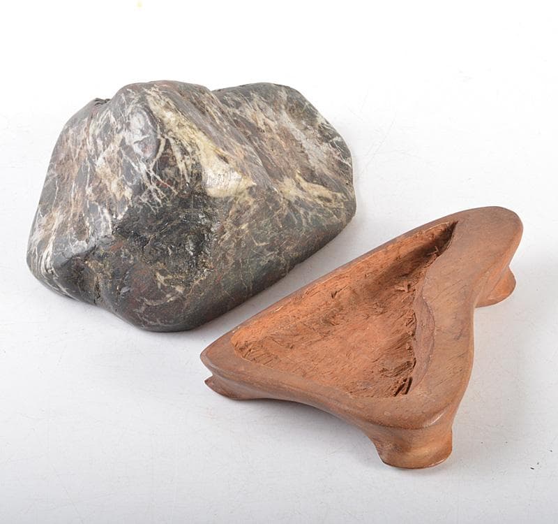 鑑賞石　天然石　菊花石　置物　唐木台付　M　R5115