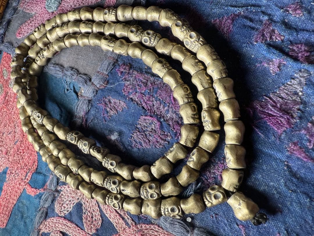 ネパール製合金チティパティ(スカル)数珠　マーラー　ヴィンテージオールドストック