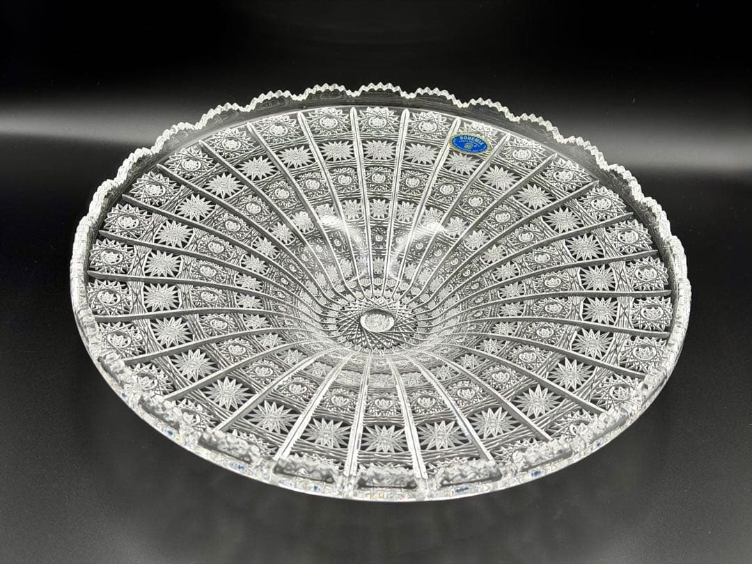 【未使用】ボヘミアクリスタル 大型コンポート 35cm チェコ製 飾り皿