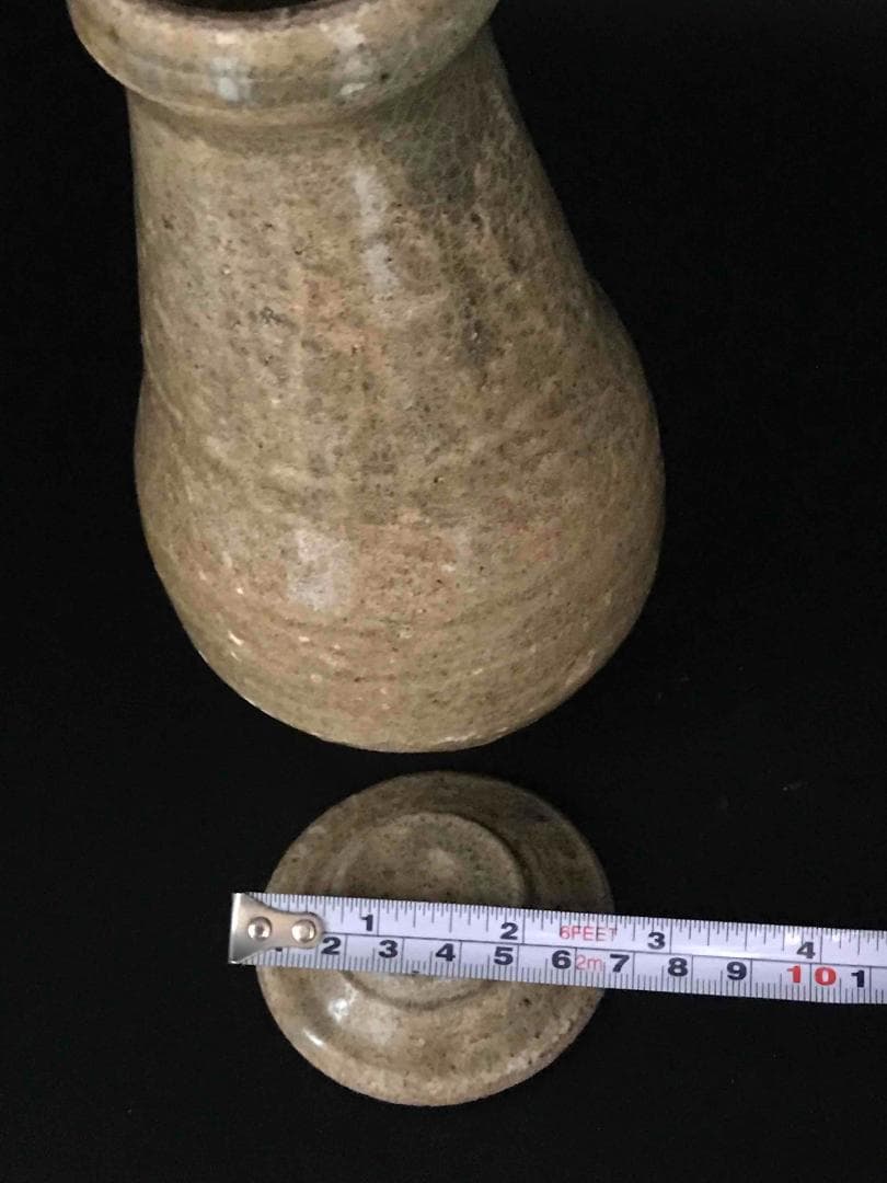 漢時代　緑釉蓋付き瓶　酒器（E-4）