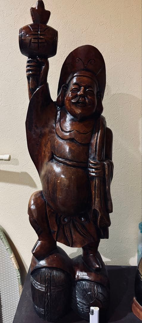 大型　大黒天様 大黒様 木彫り 彫刻 仏像 約92cm 七福神 縁起物　20万也