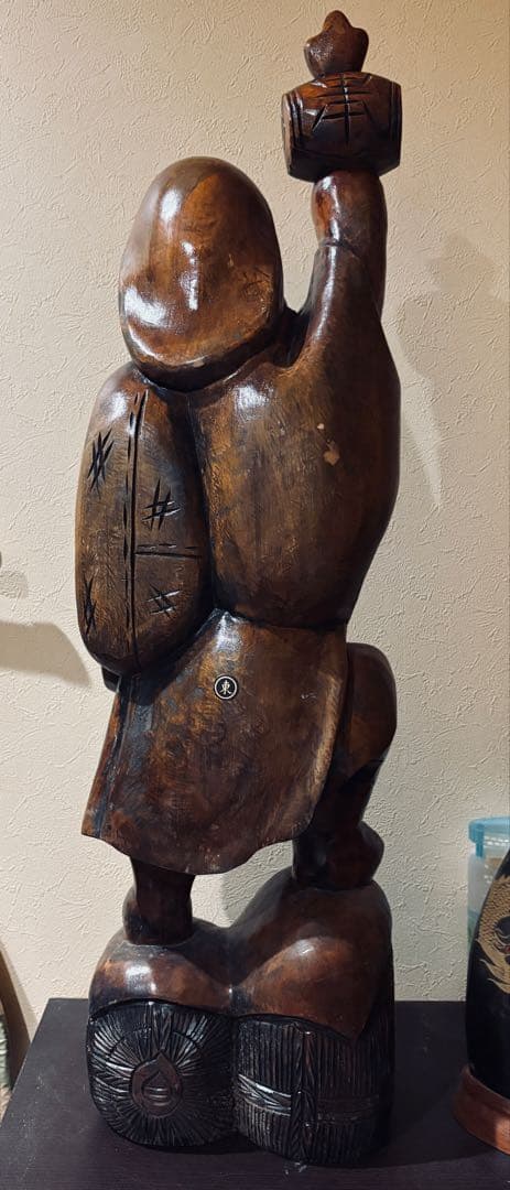 大型　大黒天様 大黒様 木彫り 彫刻 仏像 約92cm 七福神 縁起物　20万也