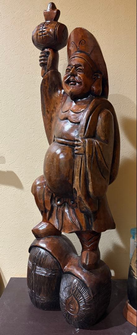 大型　大黒天様 大黒様 木彫り 彫刻 仏像 約92cm 七福神 縁起物　20万也