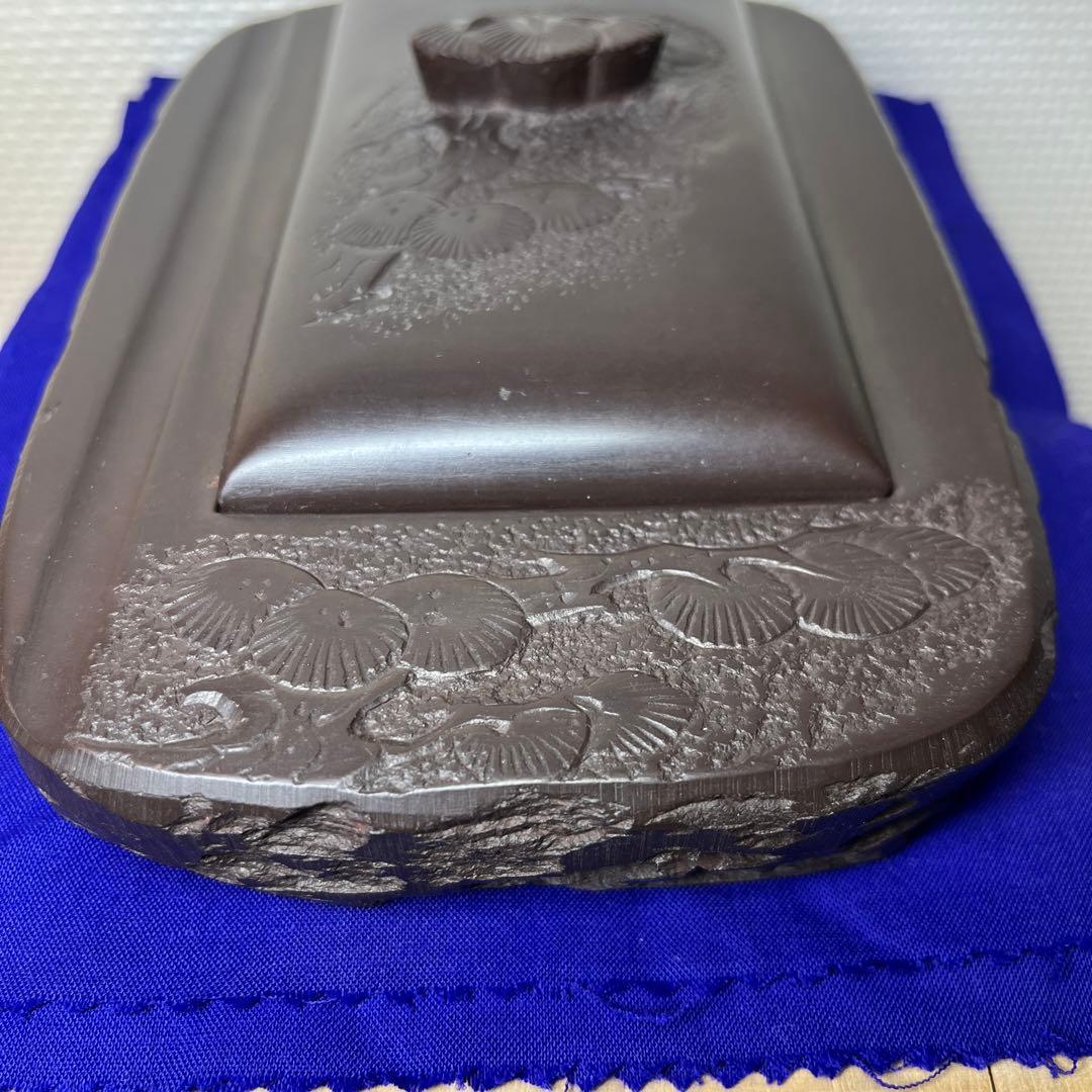 ⭕️赤間硯　石蓋付硯　長久松彫刻　大型硯　赤間硯　くすのき製硯　下井百合昭　昭竜山