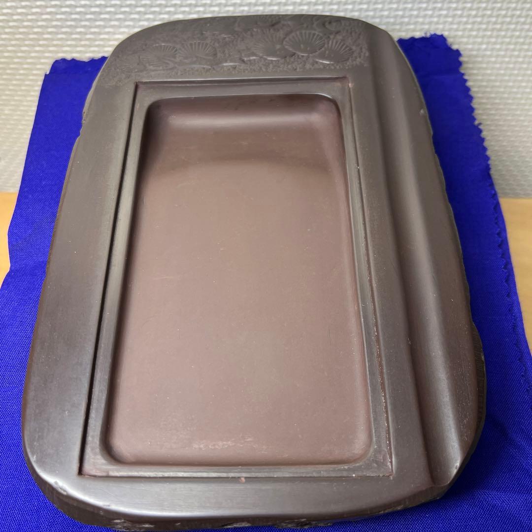 ⭕️赤間硯　石蓋付硯　長久松彫刻　大型硯　赤間硯　くすのき製硯　下井百合昭　昭竜山